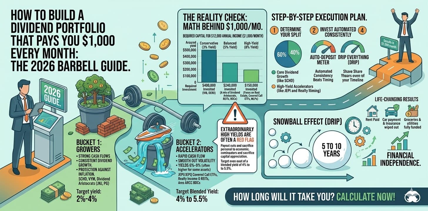 How to Build a $1,000/Month Dividend Portfolio from Scratch in 2026 - Dividend investing guide illustration